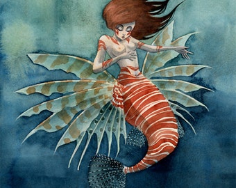 Lionfish Mermaid print - 8x10 or 11x14
