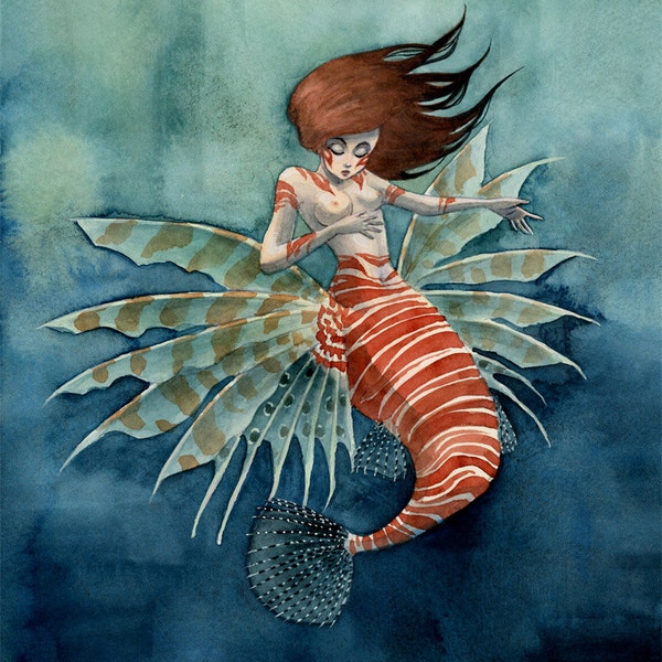 Lionfish Mermaid print - 8x10 or 11x14