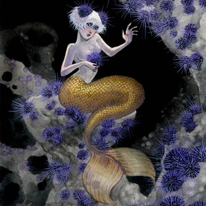 Sea Urchin Mermaid print - 8x10 or 11x14