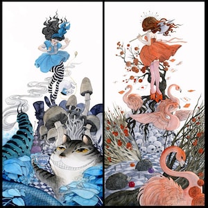 SPECIAL- Alice in Wonderland en The Queen of Hearts - set van 2 prints - 9x18 inch