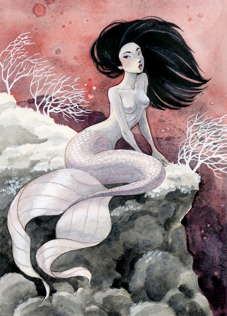 Pale Pink Mermaid print 8x10 or 11x17 image 1