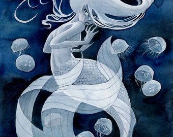 Jellyfish Mermaid print - 8x10 or 11x14