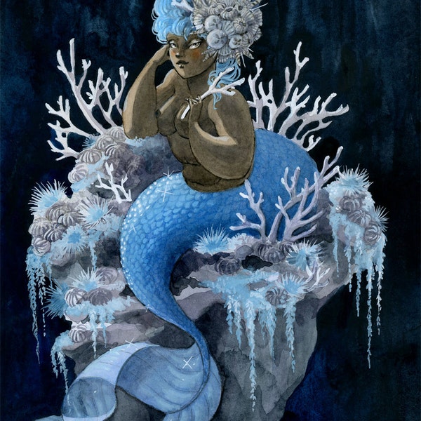 Antler Coral Mermaid - 8x10 or 11x14 print