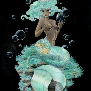 Mint Green Mermaid print - 8x10 or 11x14