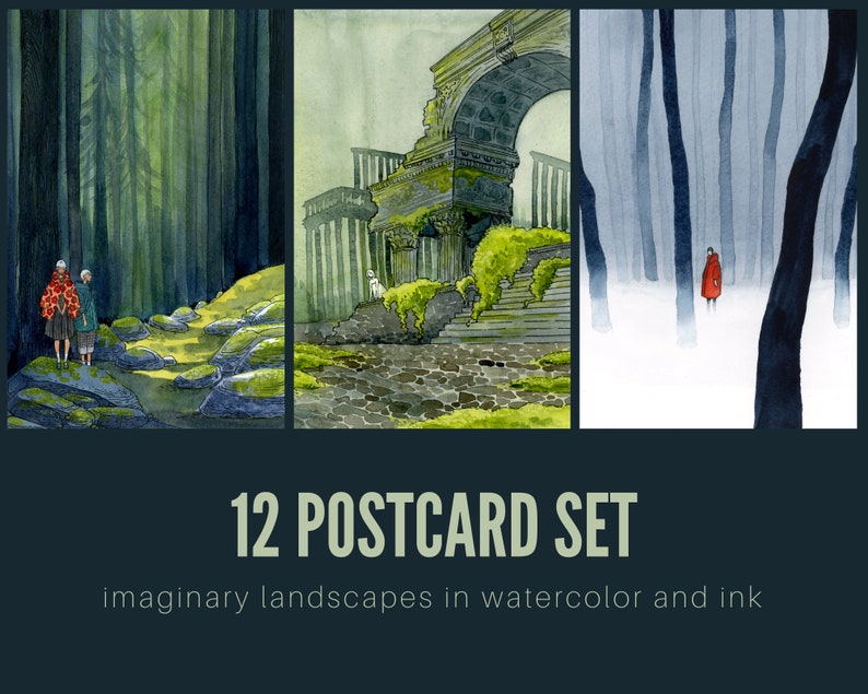 SALE Landscapes postcard set, Other Places, set of 12 cards image 1