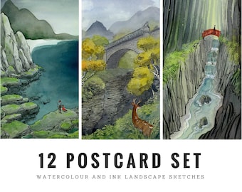 SALE! Landscapes postcard set, 4x6 inches, set of 12 cards