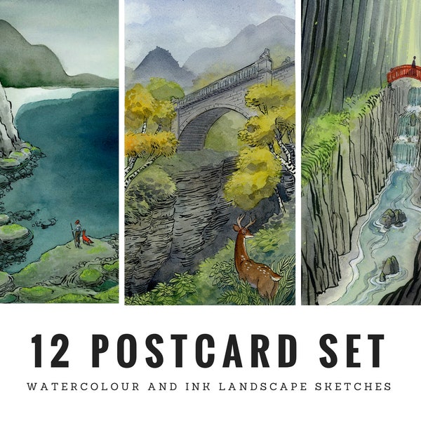 VERKAUF! Landschaften Postkartenset, 10x15cm, Set aus 12 Karten