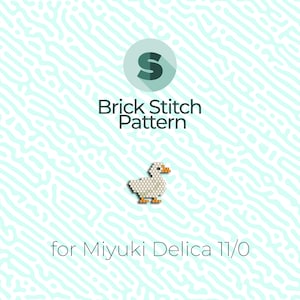 Puede incluir: Patrón de punto de ladrillo de pato blanco para cuentas Miyuki Delica 11/0. El patrón se muestra sobre un fondo blanco con un patrón azul claro.