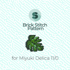 May include: A green leaf-shaped beading pattern for brick stitch using Miyuki Delica 11/0 beads.