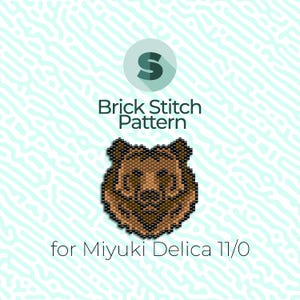 Puede incluir: Un patrón de abalorios de cabeza de oso marrón para punto de ladrillo utilizando cuentas Miyuki Delica 11/0.