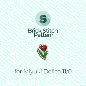 May include: Brick stitch pattern for a red tulip flower using Miyuki Delica 11/0 beads.