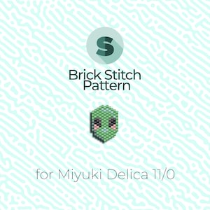 May include: Green and black bead sprite pattern for brick stitch using Miyuki Delica 11/0 beads.