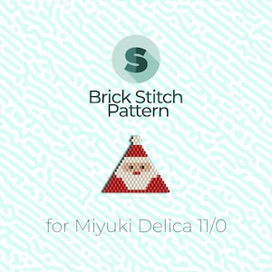 May include: A brick stitch pattern for a Santa Claus bead sprite, using Miyuki Delica 11/0 beads. The pattern is in the shape of a triangle.