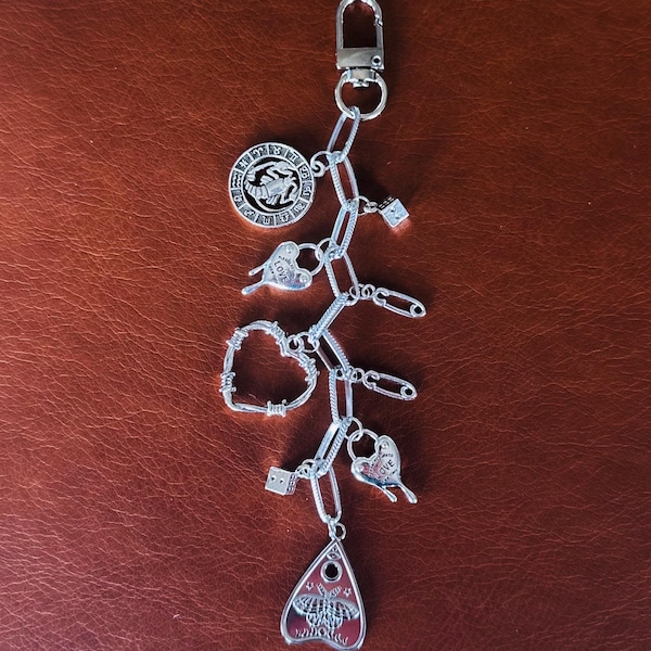 Handmade Customizable Build Your Own Silver Charm Keychain | Personalized Make Your Own Dangle Purse Bag Chain Clip Accessory