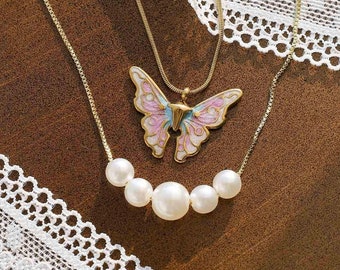 butterfly necklace,Mariposa,5 Pearl Necklace,Magical Butterfly Necklace,gift,Butterfly Necklace for Fairy Girls, Memorial,Fairytale Jewelry