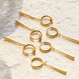 zoro, titanium steel, Zoro,cos,Anime Lovers,Dangle Earrings: plated with 14K gold,zoro earring,Minimalist Earrings, Long Bar Dangle