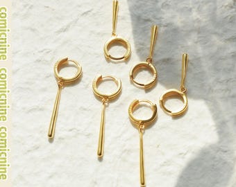 14k Gold, Minimalist Earrings, 925 Sterling Silver,Zoro , cosplay,Gifts for Boyfriend, Gold Dangle Earrings: zoro earring，Long Bar Dangle