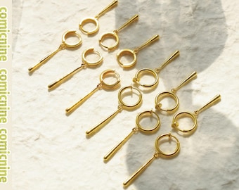 Gold Dangle Earrings: zoro earring，Minimalist Earrings, Long Bar Dangle, 14k Gold, 925 Sterling Silver, Zoro , cosplay,Gifts for Boyfriend