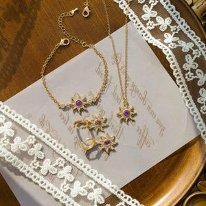 sun earring,sunflower jewelry set,Sun Necklace,Sun Bracelet,Princess Necklace,sunflower bracelet-necklace-earrings,Cosplay,14K gold-plated