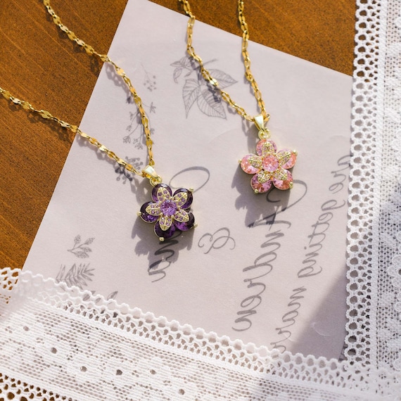フラワーサンドロップネックレス、フラワークリスタル、プリンセス 