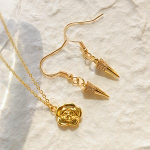 Tropfen Ohrringe,Yor,Design Schmuck,Gold Ohrringe mit Diamanten:14K vergoldet,Rosen Kette,Ohrringe,Schmuck,Geschenk,Gold Ohrring