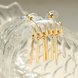 14k Gold,Zoro Earrings-Just need to pierce one ear,Titanium Steel,Zoro , cosplay,Minimalist Earrings, Long Bar Dangle, Gift for Anime lover
