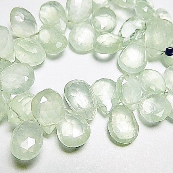 Green Prehnite Gemstone. Faceted Pear Briolettes, 8-10mm.  Semi Precious Gemstone. 3 Briolettes.