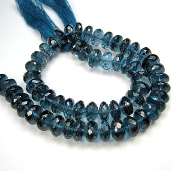 London Blue Topaz Gemstone, Faceted Rondelle, 7.5mm Semi Precious Gemstone. Packet of 2 Rondelle Bead (FLBT) Reduced From 20.10