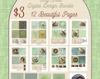 Mini Green Birds & Beauty Journal Designs