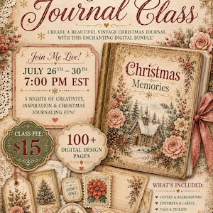 Christmas in July Little Golden Book Journal Class- LIVE 5-Day workshop/ 100+ printable pages/ Digital Junk Journal Kit