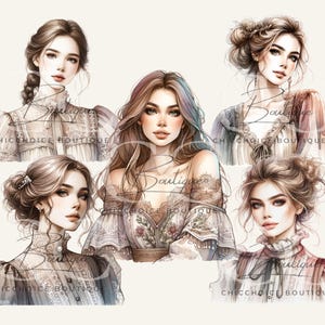 Watercolor Woman Clipart: Vintage Romantic Illustrations (PNG Digital Download)