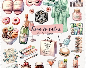 Clipart glamour : illustrations aquarelles pour prendre soin de vous (PNG, SVG, PDF)