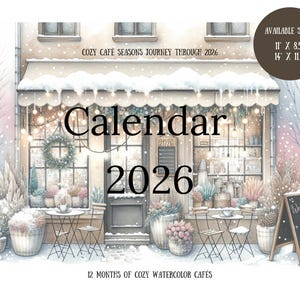 2026 Wall Calendar, Cozy Café Seasons Watercolor Design, Home Office Decor, Gift Idea, Organization Planner, Christmas Gifts, New Year Gifts