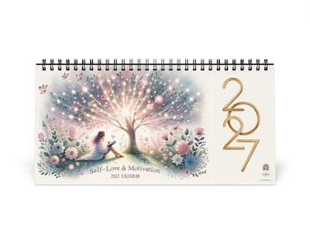 Calendário de mesa em aquarela 2027: Arte motivacional, decoração de amor próprio
