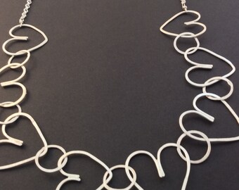 Heart chain necklace, hand hammered sterling silver
