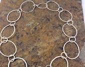 Hand hammered big oval chain silver necklace