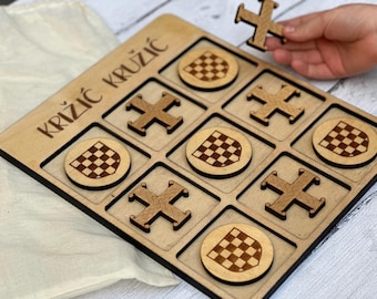 Croatian Tic-Tac-Toe Game: Handmade Wooden Family Gift