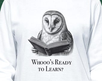 Reading Owl Sweatshirt: Funny Teacher, Librarian, Book Lover Gift, Gildan 18000
