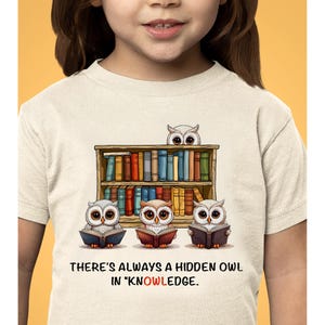 Owl Knowledge Youth Tee, Cute Animal T-Shirt, Book Lover Gift, Classroom Apparel, Fun Educational Wear, Children's Reading Shirt