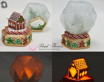 Snow globe beading tutorial/pattern. Advanced Peyote stitch project with size 11 delicas and optional tea light, designed by Katie Dean