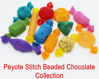 Peyote stitch beaded chocolate collection tutorial/beading pattern using seed beads, designed by Katie Dean