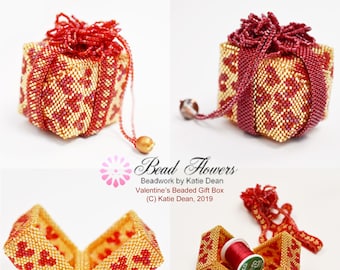 Beaded Gift Box for Valentines, tutorial made with Peyote stitch and size 11 delica beads. Designed by Katie Dean, Beadflowers