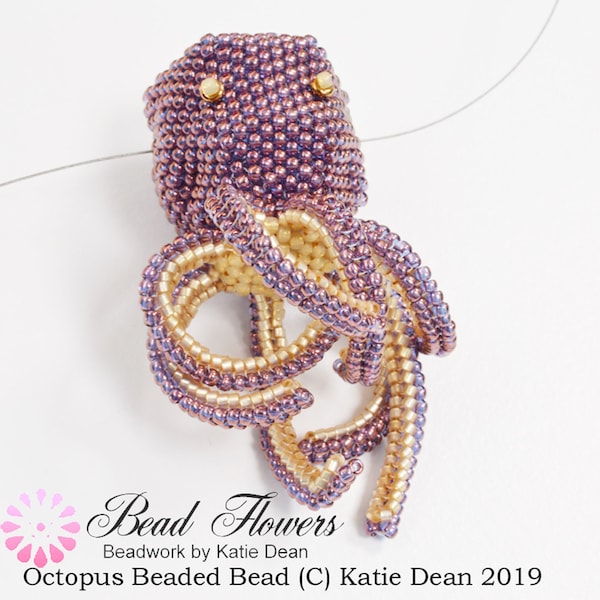 Tutoriel de perles perlées Octopus. Tutoriel de tissage de perles pour réaliser une jolie perle perlée en forme de pieuvre 3D. Conçu par Katie Dean.