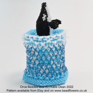 Orca Beaded Box Beading Tutorial using Delicas, seed beads and Gemduos with dimensional beadweaving techniques, designed by Katie Dean