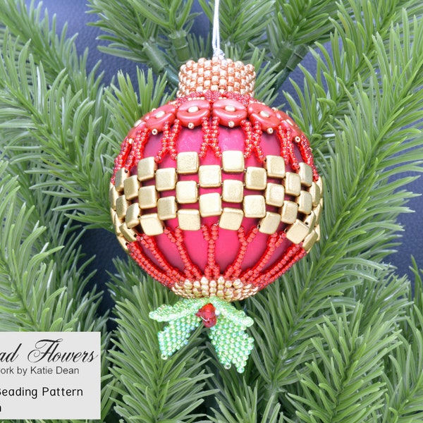 Beaded Ornament Cover Holly Theme Tutorial/Pattern