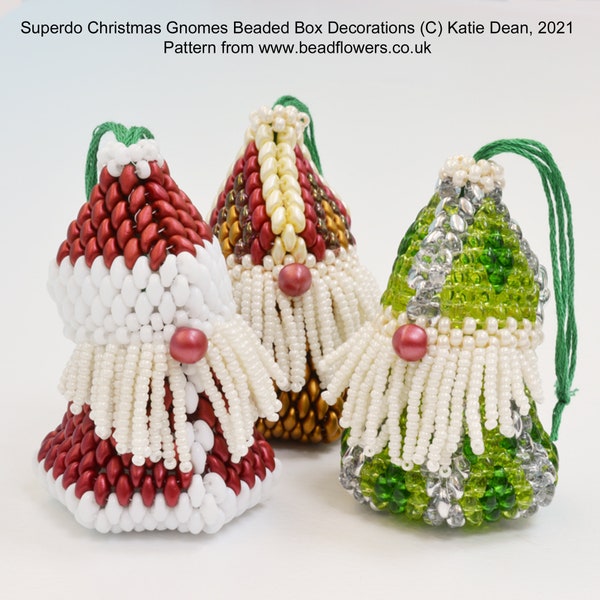 Superduo Christmas Gnomes Beaded Box Beaded Christmas Decoration, Peyote Stitch Beading Tutorial/Pattern by Katie Dean