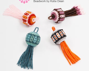 Beaded Tassels Peyote stitch pattern/tutorial to make a beaded tassel using size 11 seed beads. Designed by Katie Dean