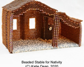 Beaded Stable Tutorial for Nativity Set by Katie Dean. CRAW beading project made with seed beads.