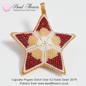 Peyote beaded star cupcake design. Tutorial to make a 2 5cm Peyote stitch beaded star. Designed by Katie Dean. image 4