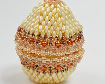 Superduo Faberge Egg Beaded Box Pattern. PDF tutorial for experienced beaders, by Katie Dean, Beadflowers
